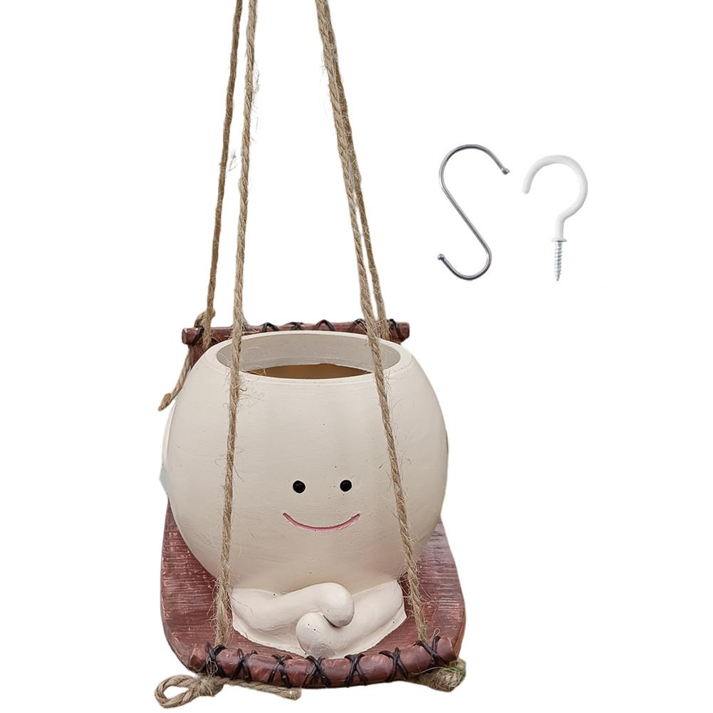Hängender Hängematten-Pflanztopf, Kunstharz, Schaukel, Lächelndes Gesicht, Pflanzgefäß, kreative süße Pflanze, Sukkulenten-Töpfe für Pflanzen im Innen- und Außenbereich