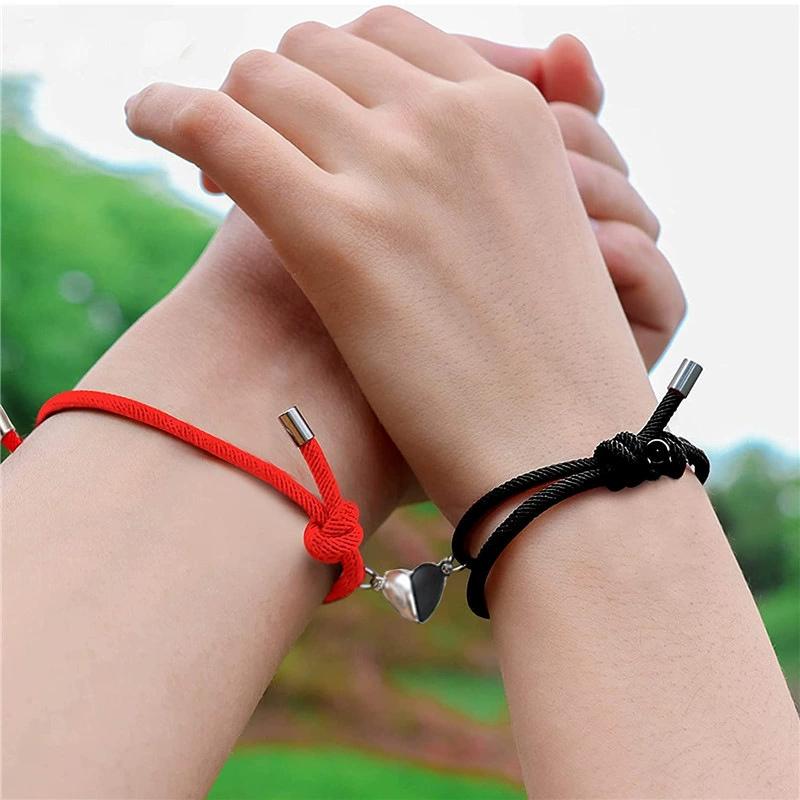 Handgefertigtes Herz-Magnet-Armband für Damen Herren Mode Verstellbares Geflochtenes Partnerarmband Liebhaber Bestie Freundschaft Schmucksets