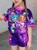 Conjunto de Camiseta y Pantalones Gráficos de Dibujos Animados Kpop para Niñas Ropa de Verano para Niñas Lindo Conjunto de Manga Corta Conjunto de Camiseta y Pantalones Cortos para Niños