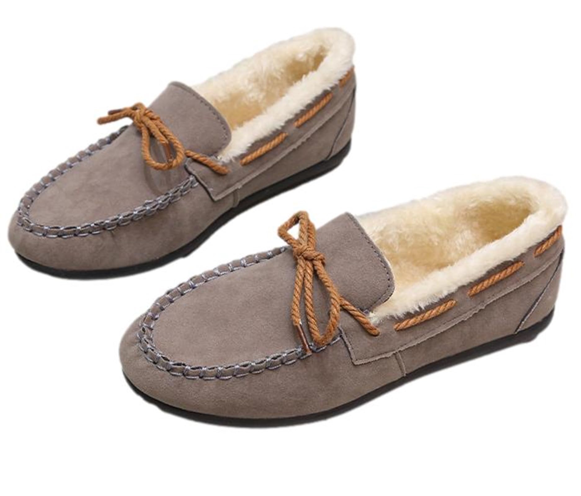Женские мокасинылоферы с мехом 12plus с подкладкой из искусственного флиса Повседневная обувь на шнуровке с лентами Удобная для ходьбы Серый Размер 235см 5270₽