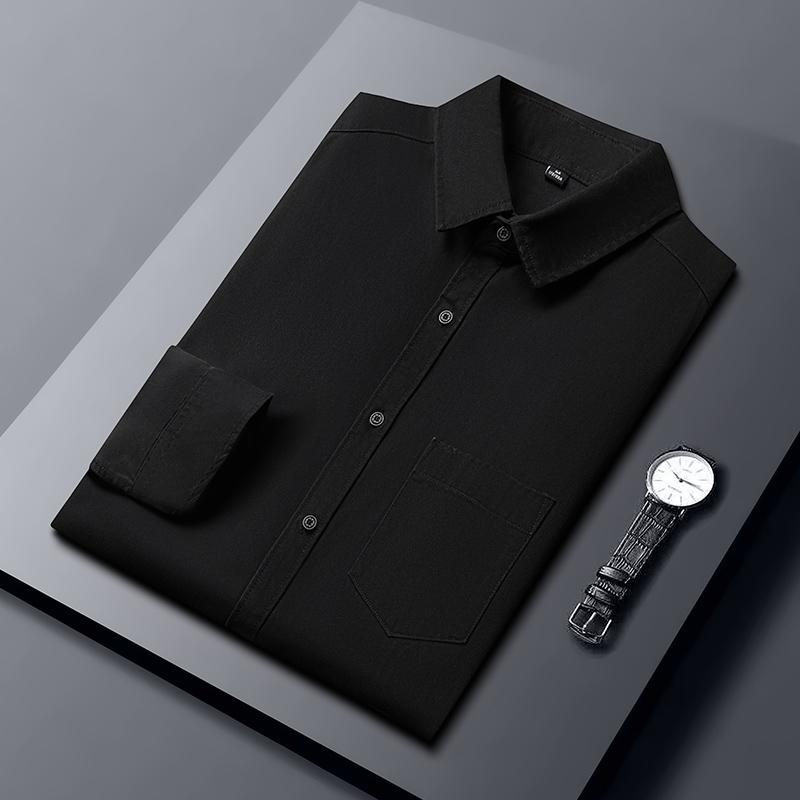 Neues Herren Langarm Unifarben Koreanischer Stil Trendig Locker Schwarz Lässig Arbeitshemd für Frühling und Herbst