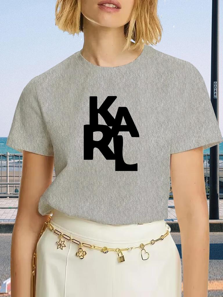KARL Women's T-Shirt Letter Printing Short Sleeve Cotton Tees High Quality Luxury Brand T-shirt Summer Streetwear Y2k Tops