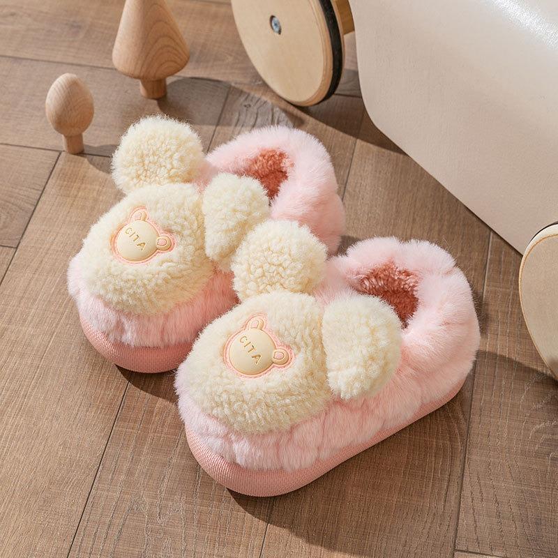 Детские зимние милые толстые плюшевые теплые хлопковые тапочки 23 зелёный — фото 5