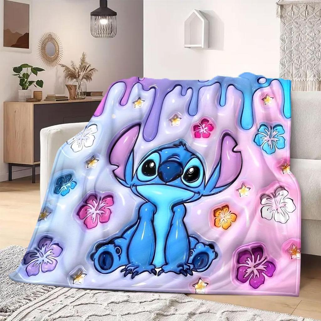Stitch Cartoon Print Flannel Blanket for Picnics Travel Bedrooms Sofas Beds Chairs Home Decor Style