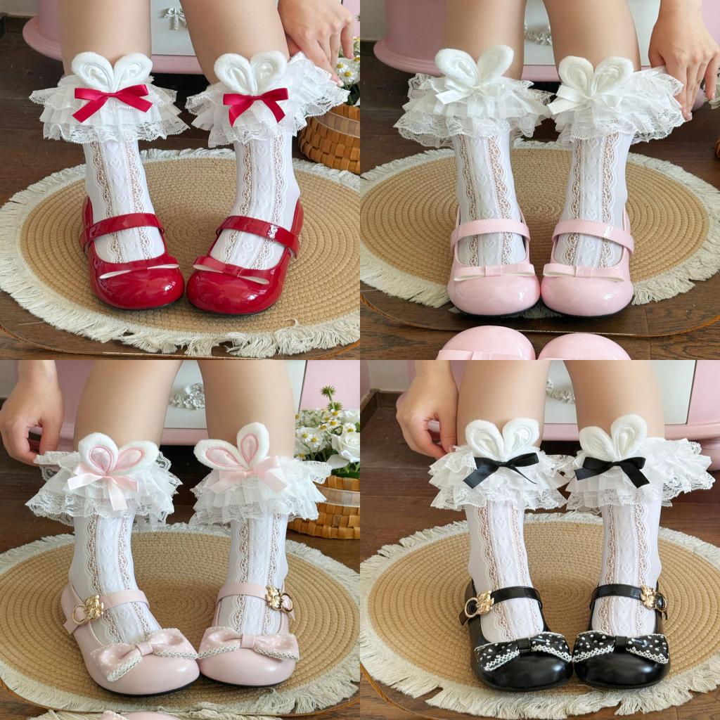 Lolita Girl Cotton Ankle Socks With Heart Pattern And Lace Trim For Spring Wear