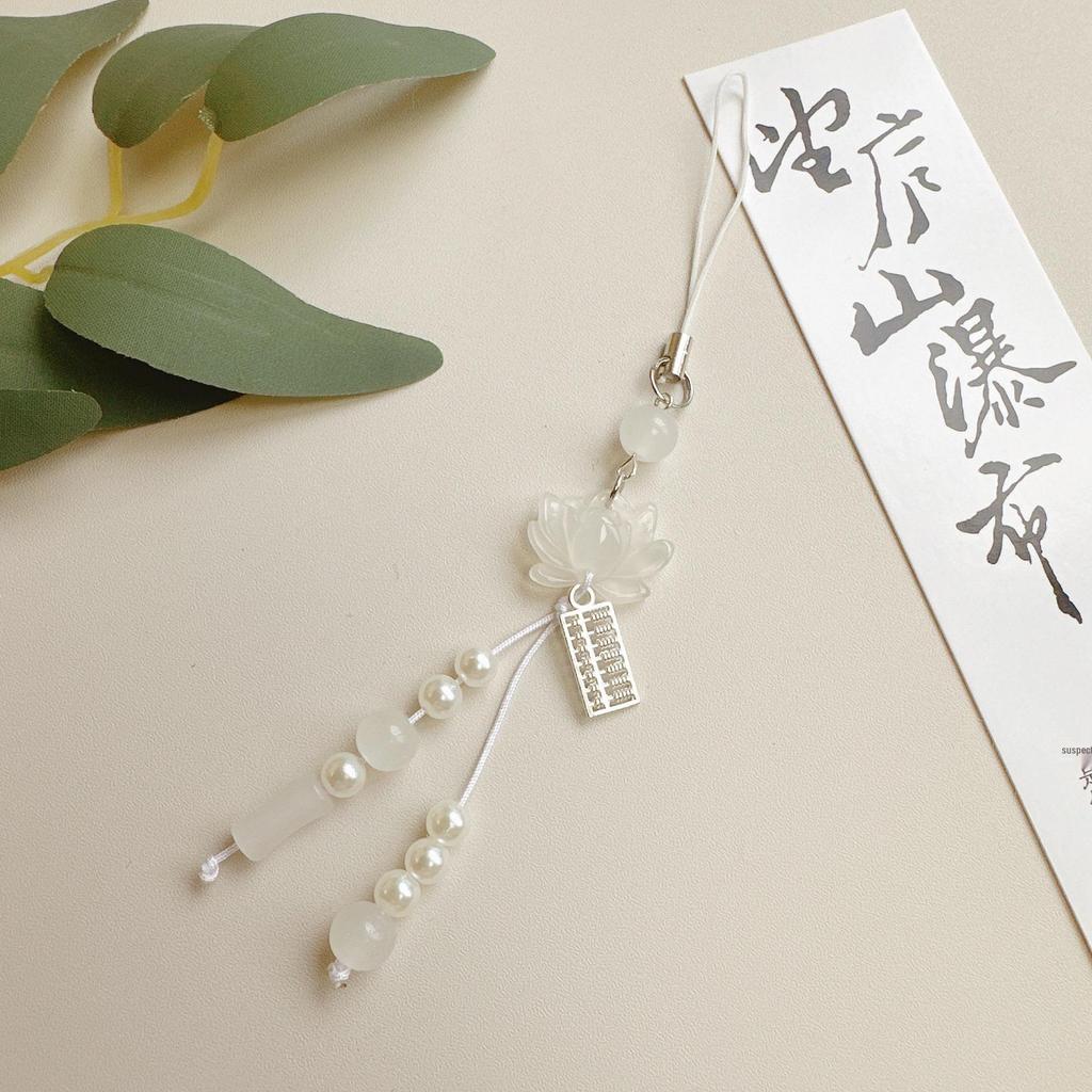 Handmade Lotus Pendant Phone Chain with Beaded Charm – Ancient Chinese Style