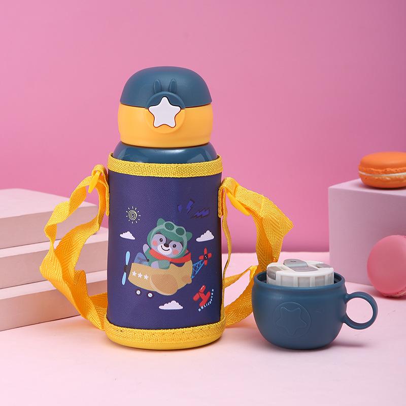 Cartoon 304 Stainless Steel Children with Strap Straws Katomb Set of Water Cups Thermos Flask.