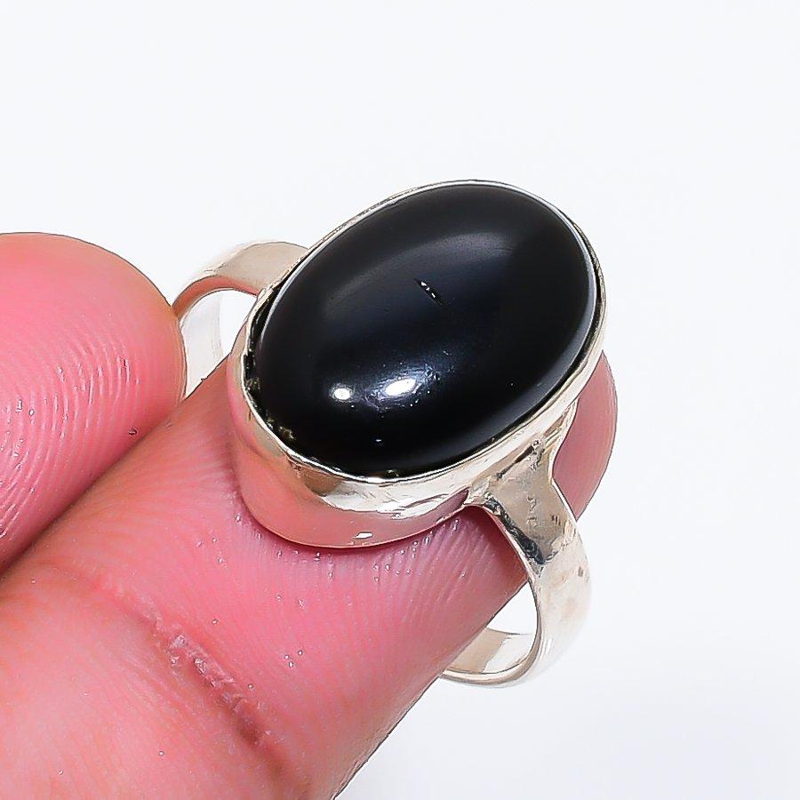 Natural Black Onyx Gemstone 925 Sterling Silver Jewelry Ring Size 9 ZS-1577