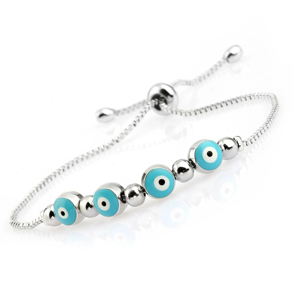Damen-Armband, silberfarben, türkisfarbenes Auge, dreifaches Aufzugsarmband, Schmuckzubehör, Geschenk