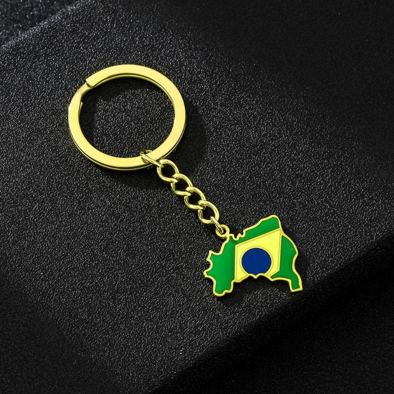 Elegant Brazilian Flag Keychain Versatile Brazil Map Key Holder Durable Titanium Steel Material Brazil Culture Keyrings