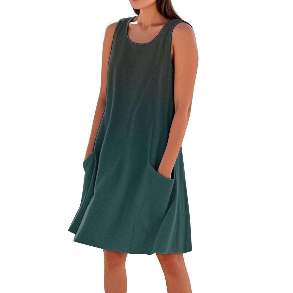 Women's Fashion Casual Gradient Print Sleeveless Pocket Beach Dress