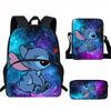 Stitch Kids School Backpack Set Elementary Students Oxford Fabric Ergonomic Design Printed Cartoon 3-Piece Bundle