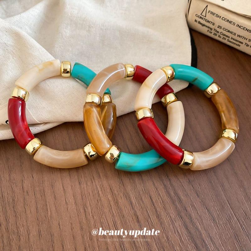 Bohemian smudged acrylic beaded bracelet fashion retro ins style bracelet temperament Maillard style jewelry