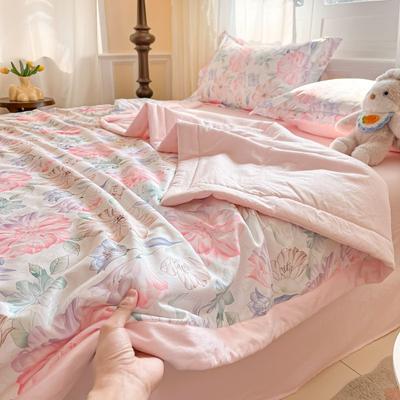 1ks Letní chladivá deka s drobným květinovým vzorem, Prodyšná měkká chladivá přikrývka šetrná k pokožce, Oboustranný potisk