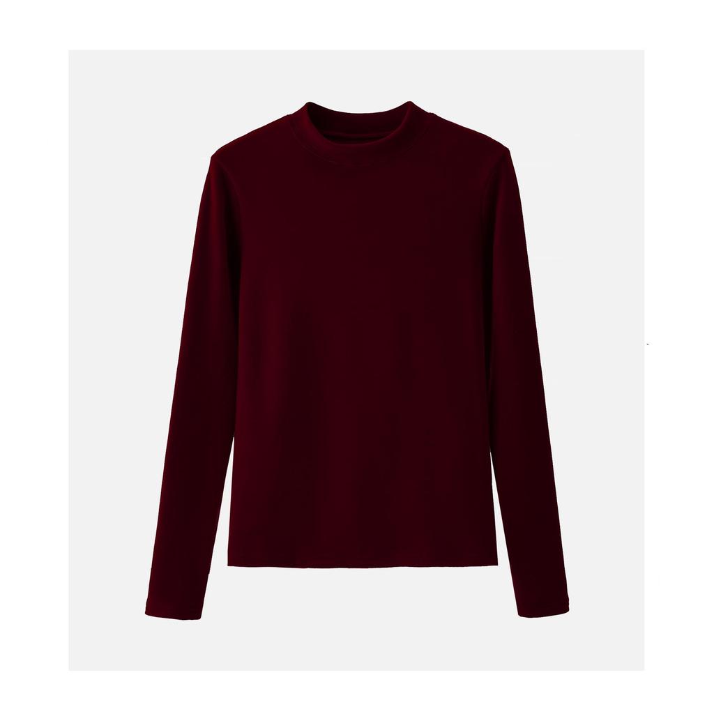 Haut d'automne/hiver en velours à col montant et manches longues, coupe slim pour femme