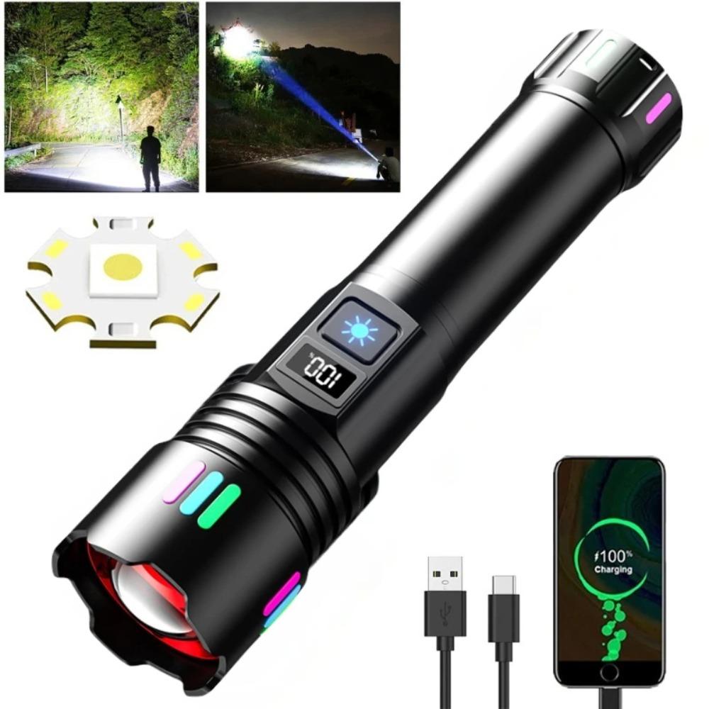 White Laser Flashlight TYPE-C Rechargeable Military Tactical Zoomable Portable LED Camping Search Spotlight