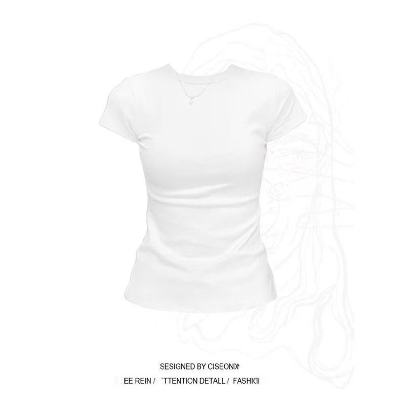 American front shoulder slim trendy top women's design sense niche new summer solid color fashion short-sleeved t-shirt