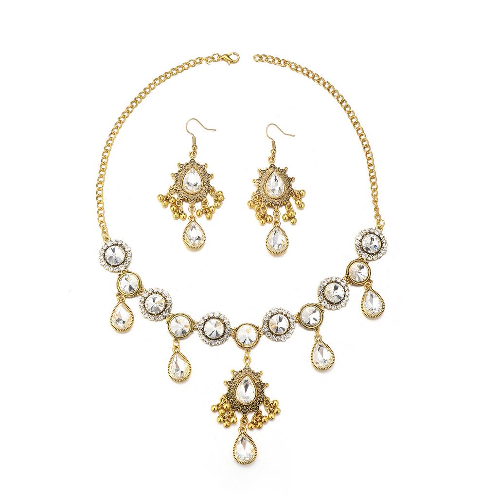 Bohemian Vintage Two - Piece Jewelry Set: Necklace and Earrings with Tassel Geometric Design