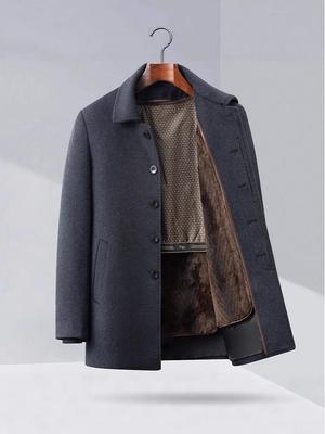 Men's Business Casual Wool Coat with Detachable Liner