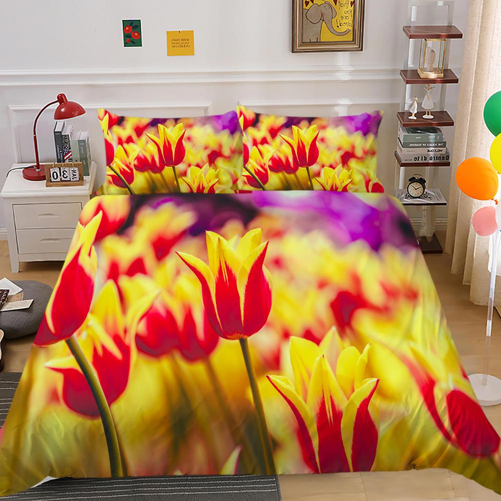 3D módní sada povlečení s květinovým vzorem povlak na přikrývku a povlak na polštář 2 nebo 3 kusy rostlinného potisku Pratelné a pohodlné povlečení