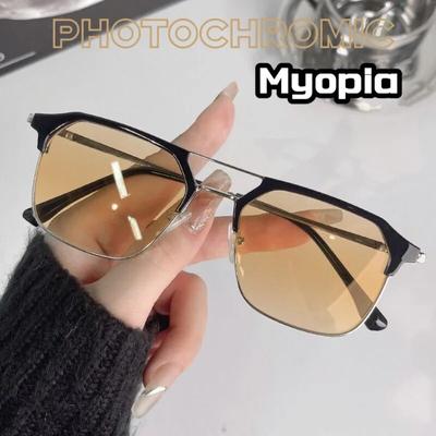 Mężczyźni kobiety Double Deam zmiana koloru minus okulary z dioptrią modne kwadratowe okulary fotochromowe unisex