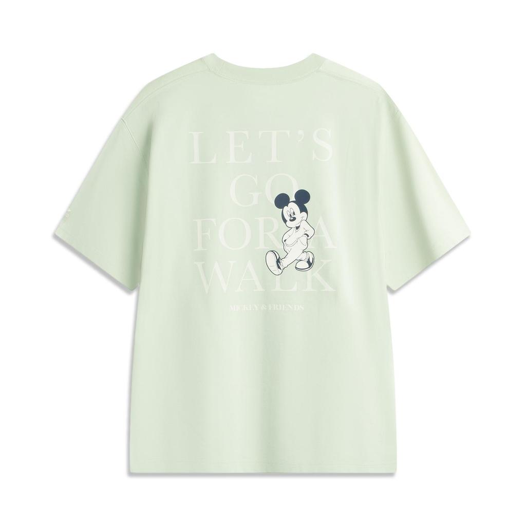 Li-Ning Unisex 2025FW Disney Mickey Co-Branded Ice Feel Loose Short Sleeve T-Shirt Foam Green AHSV795-2