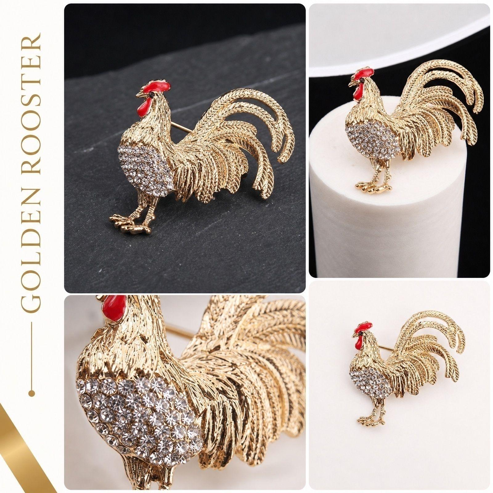 Zodiac Rooster Brooch Pin for Men and Women Chinese Zodiac Year Accessory Metal Animal Badge Lapel Pin one size золотой