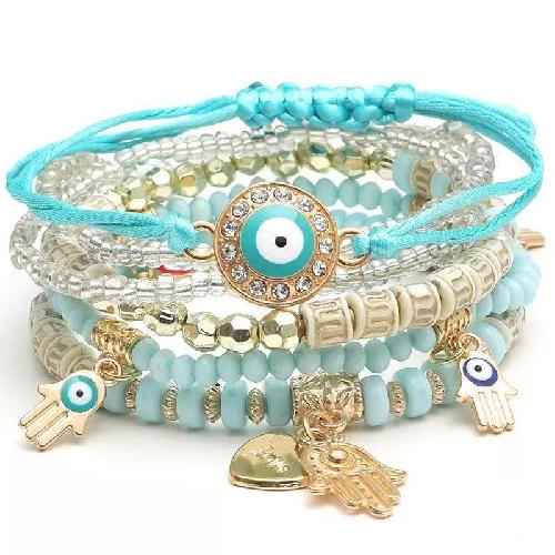 European American Fashion Bohemian Layered Beaded Bracelets Elastic Ethnic Bracelets for Women Female Bangle Bracelet