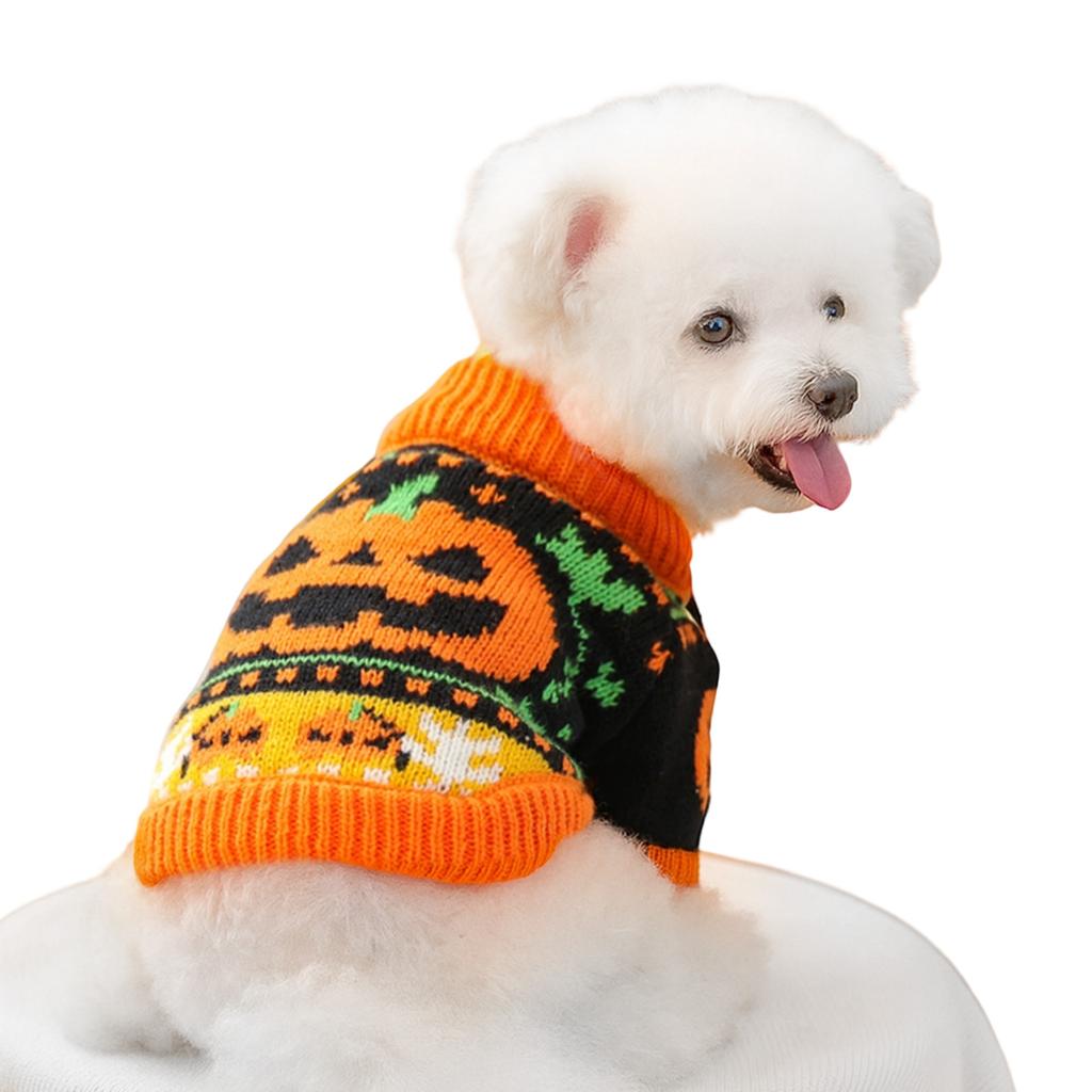 Halloween Theme Pet Sweater For Small Dog and Cats With Elastic Neck Warm Winter Knitwear Outfit Festival Cerebration