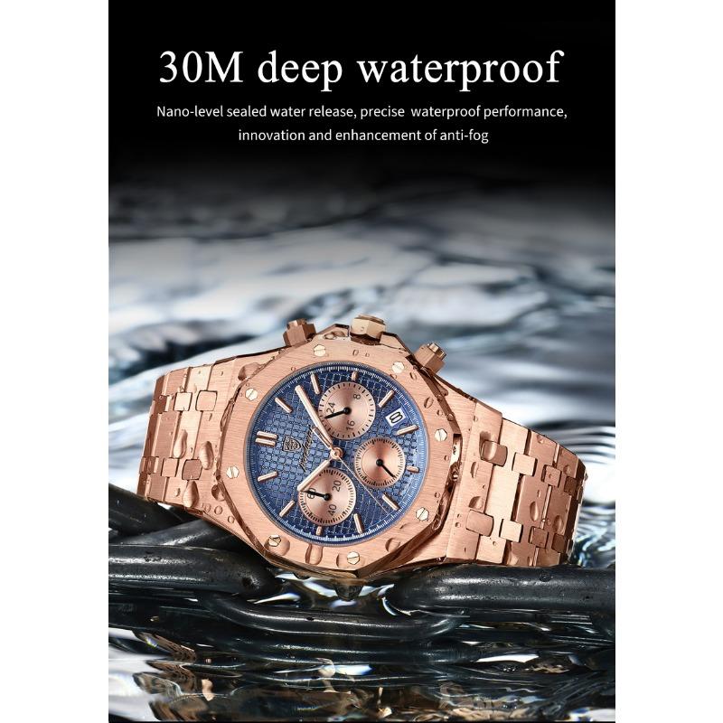 POEDAGAR Luxury Men's Watches Stainless Steel Date Chronograph Male Watch Waterproof Luminous Military Quartz Wristwatch