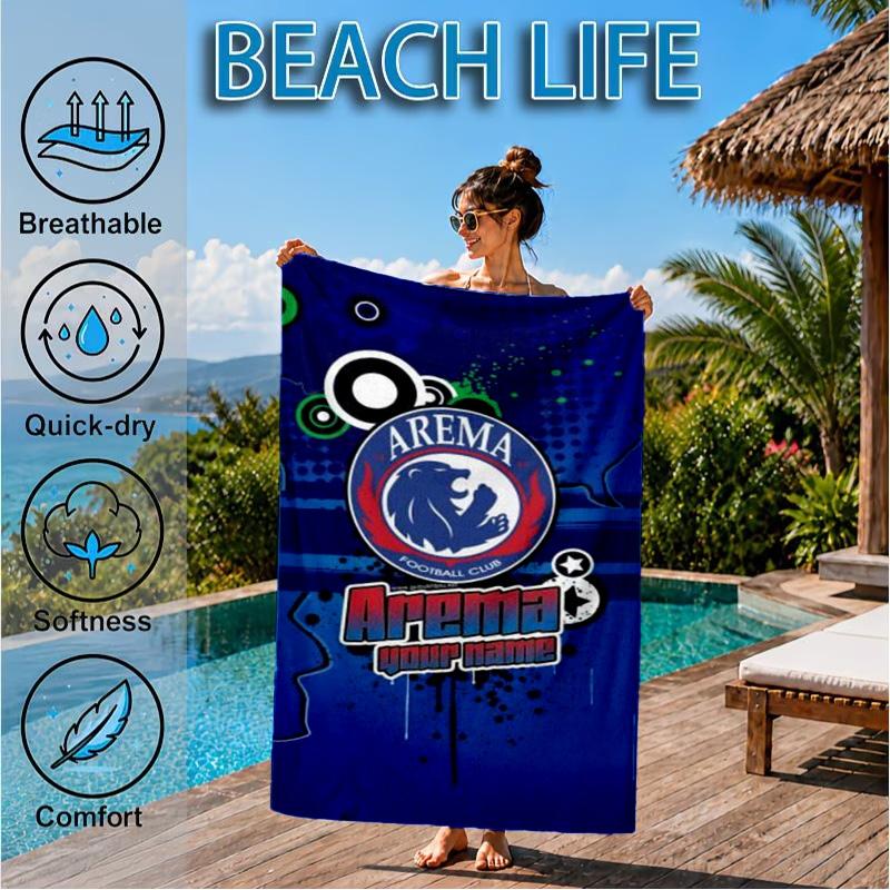 Arema Football Club Printed Microfiber Beach Towel, Soft And Absorbent, Quick-Dry, Ideal for Summer Travel, Beach Essential, Swimming Pool
