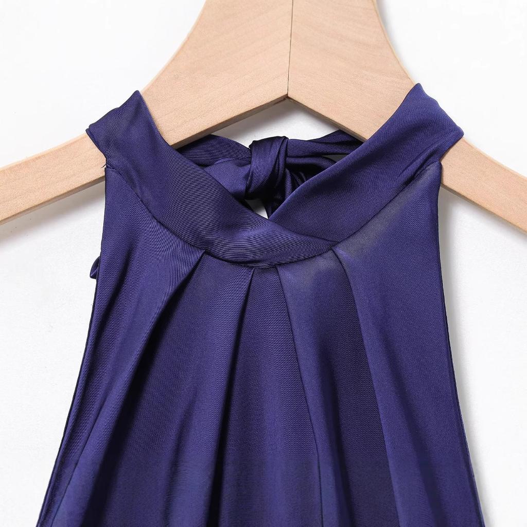 Women's new summer models, European and American temperament, sexy slim-fitting neck silk and satin texture dress