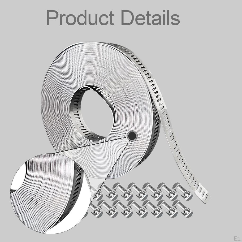 10 Meters Hose Clamps Assortment Kit Professional Sturdy with 20 Metal Bolts