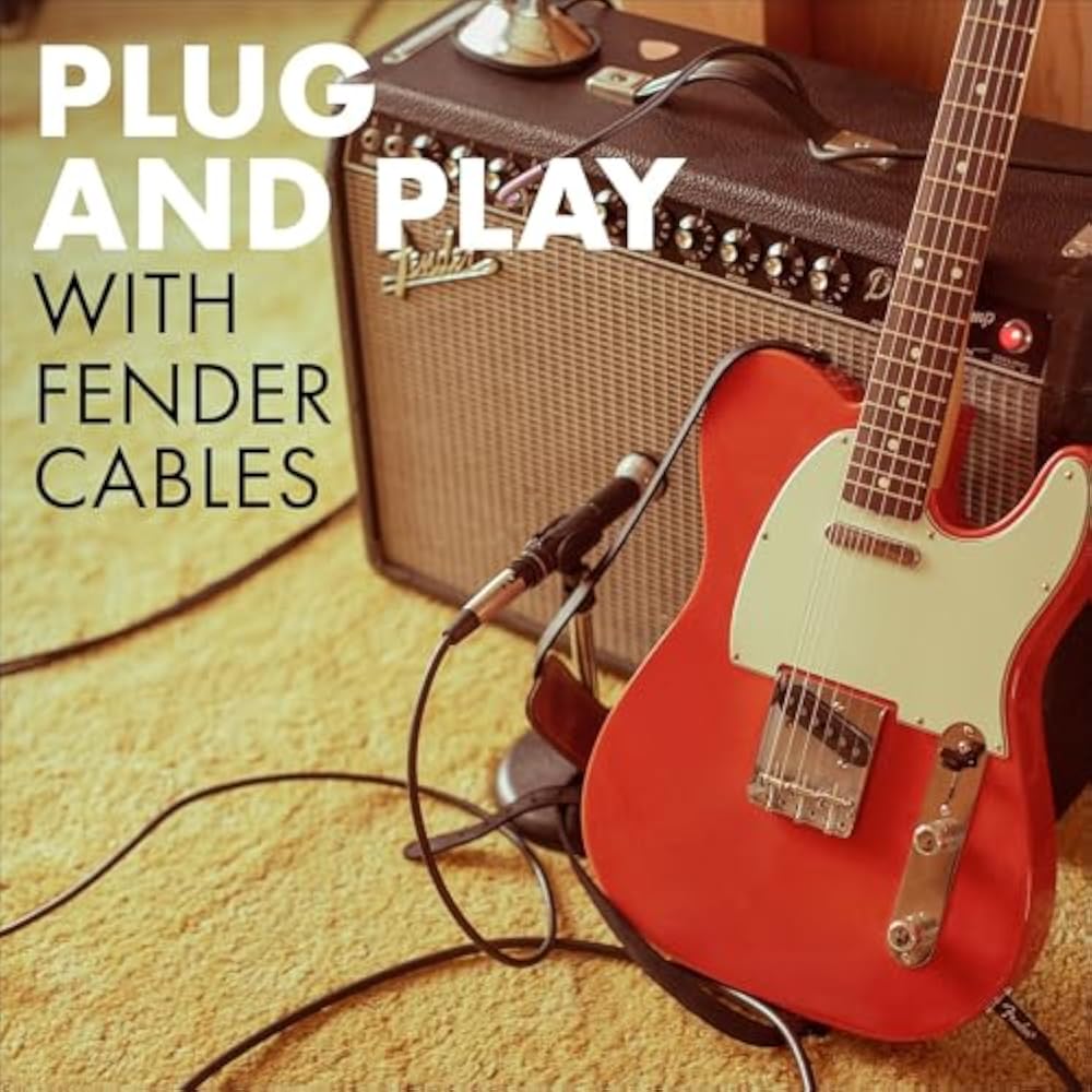Fender Shield Cable Deluxe Series Instrument Cable, Straight/Angle, 18.6', Black Tweed 08