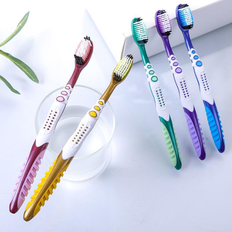 Spazzolino da Denti per Adulti a Setole Medie Dure in Carbone di Bambù, Manico Lungo, Unisex