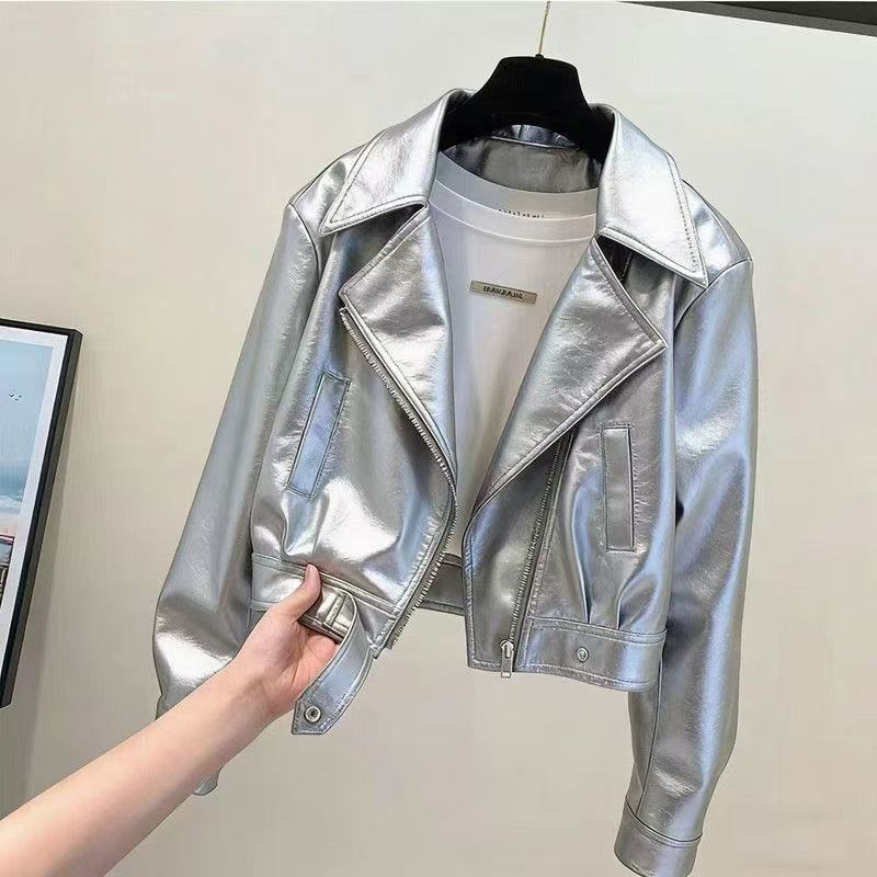 Giacca da motociclista in pelle PU chic e alla moda - Capispalla autunnale corto per donna