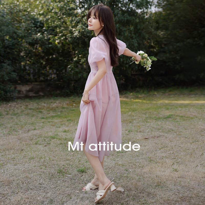 MT Summer Fresh Puff Sleeve Round Neck A-line Dress M