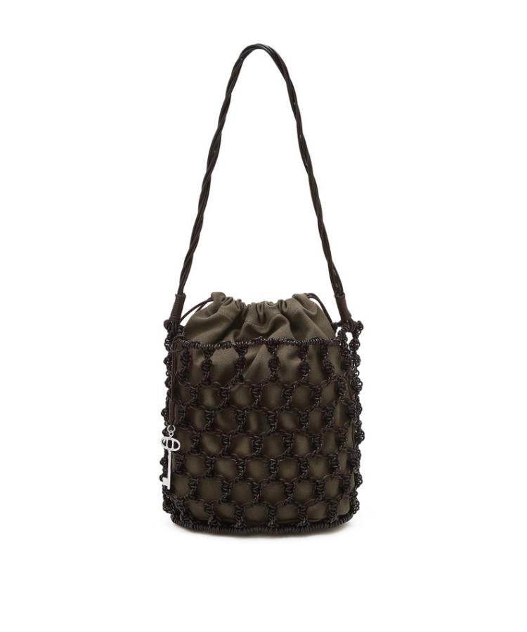 Athe Vanessabruno Khaki Weaving Net Shoulder Bag M Aaba6E861K2