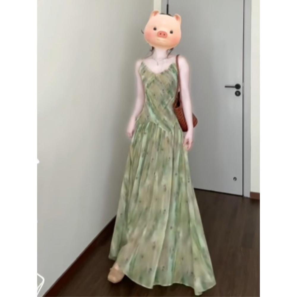 Retro Unique Beautiful Floral Suspender Dress Versatile This Year's Popular Popular Skirt Summer