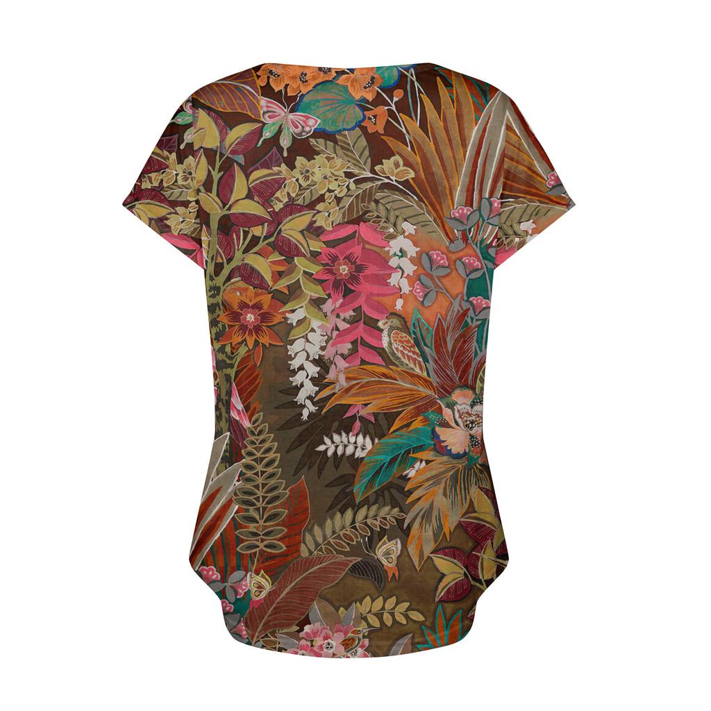 Summer Tops For Women Floral Pattern For Women V-Neck Short Sleeve Comfy Womens Tops Oversized Tshirts