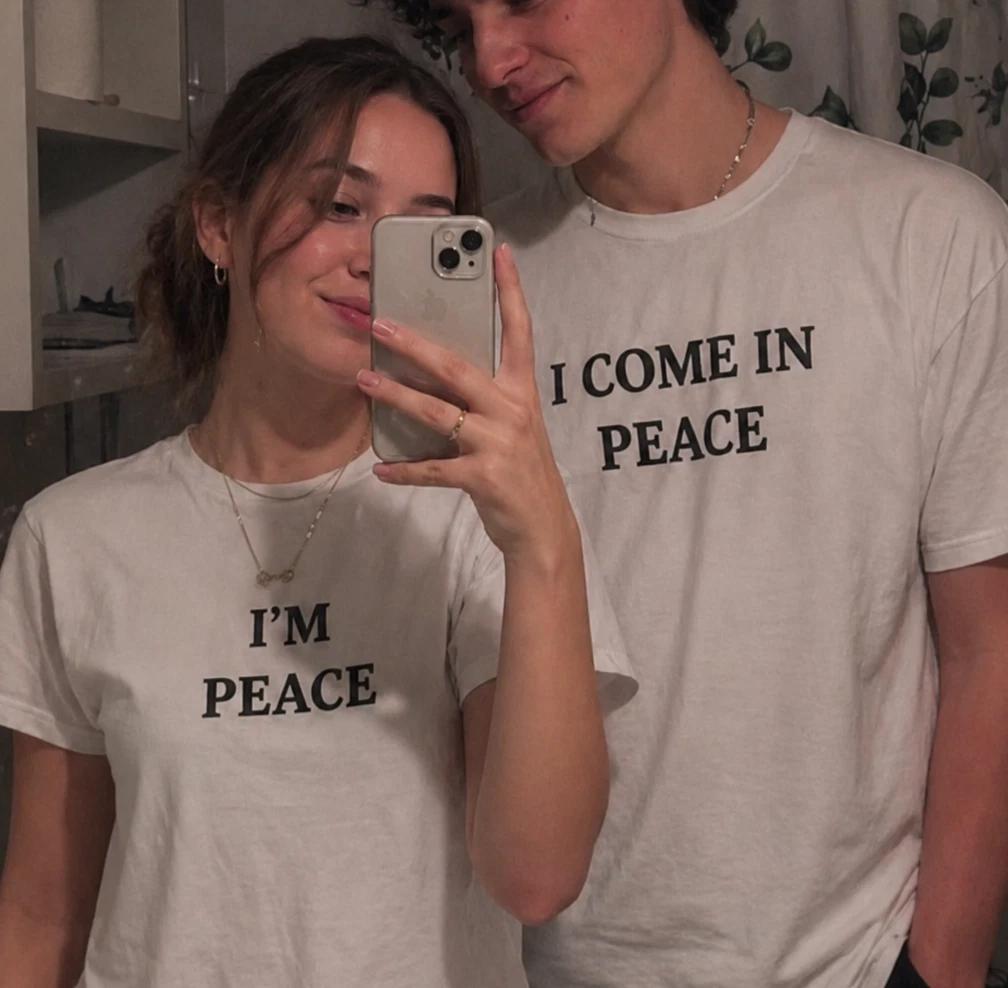 I m Peace I Come In Peace Matching Couples T-Shirts Funny His Hers Lover Gift S