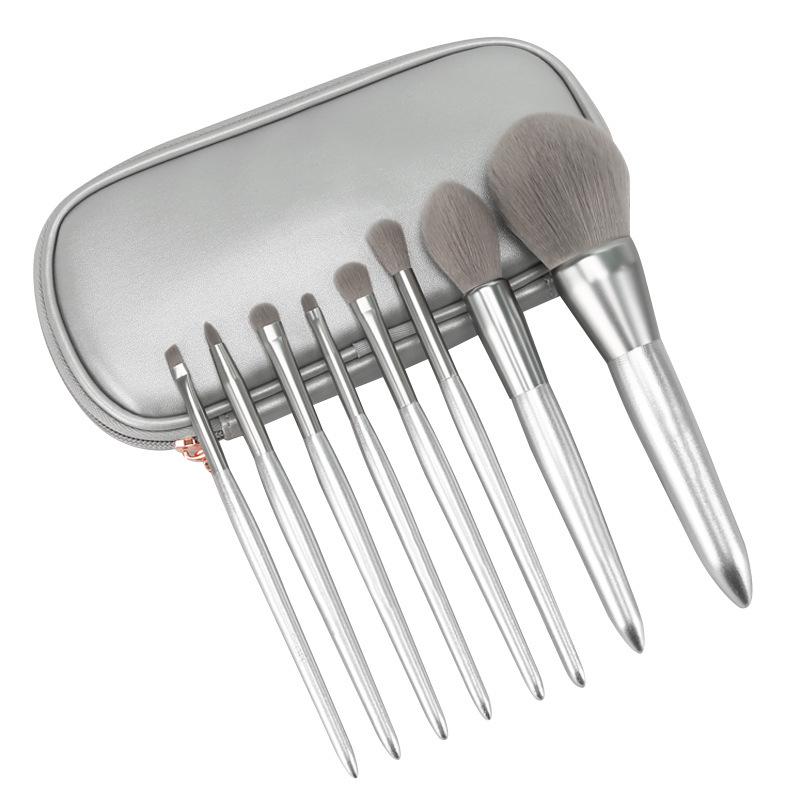 

8-Piece Professional Makeup Brush Set - Silver, Soft Bristles, Perfect for Beginners