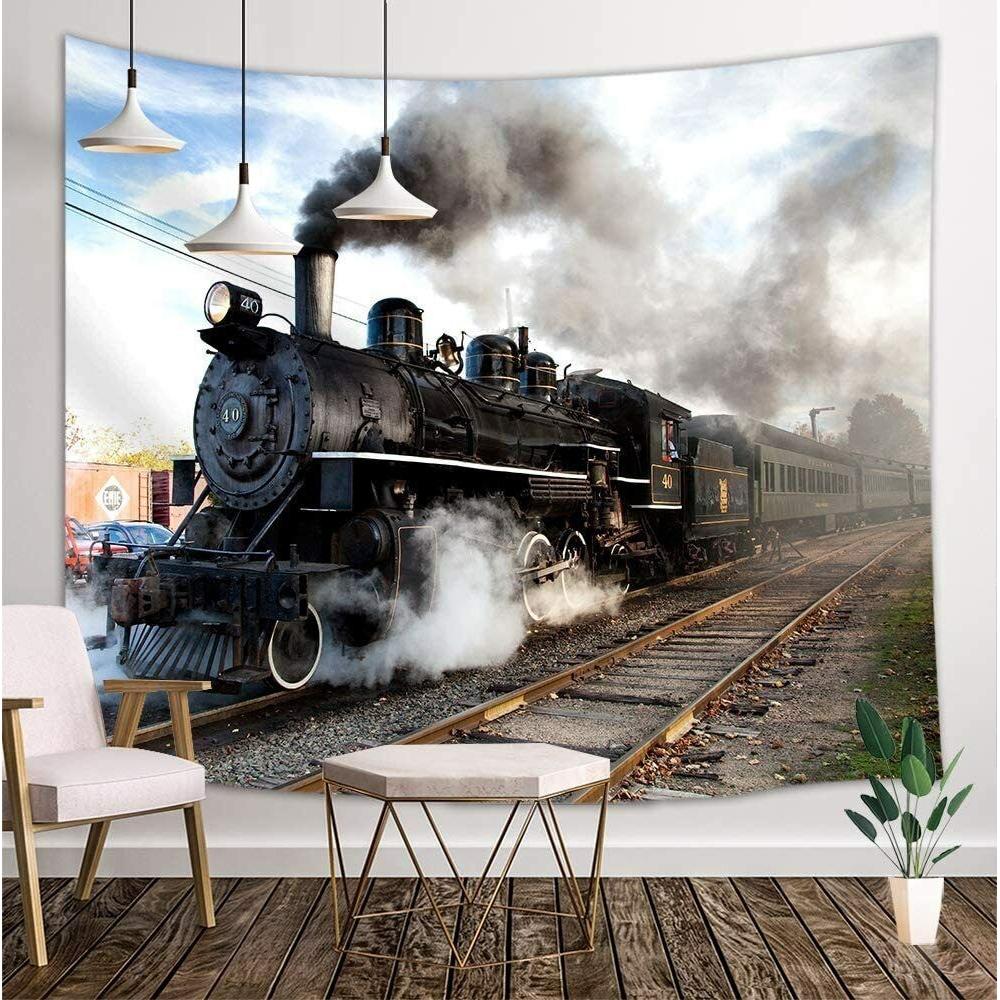 Tapestry train on railway track panels 75x100 чёрный