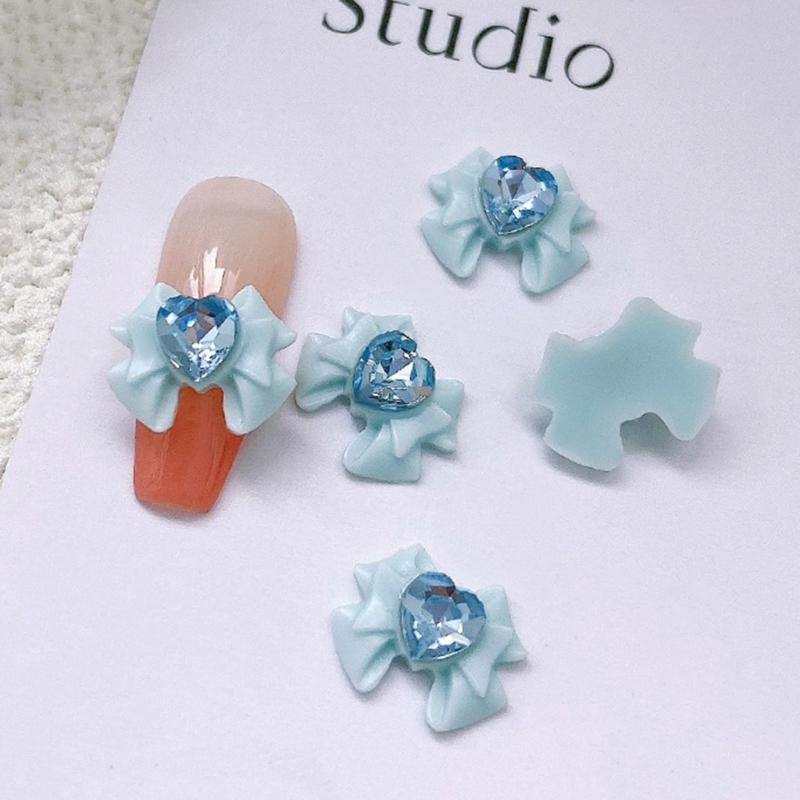 Resin Bow Nail Charm 3D Nail Charms Rhinestone Nail Art Nail Decoration Korean Style Bowknot Design for Women