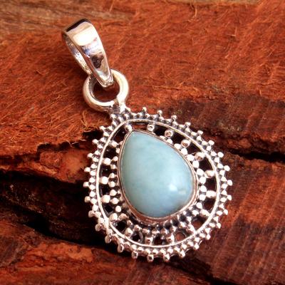 Larimar Silberanhänger, Handgefertigter Schmuck, 925 Sterlingsilberanhänger, Silberner Charmanhänger, Damenanhänger