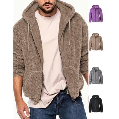 Herbst Winter Herren Fleece Kapuzenjacke Europäischer Stil 2025 Winter Reißverschluss Taschen Klassische Basic Oberteile Oberbekleidung Khaki Bequeme Jacken Neu