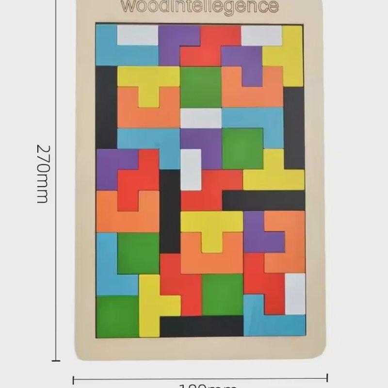 Wooden Building Block Puzzle Toy Tangram Puzzle Intelligent Colorful 3d Russian Building Block Children Montessori Education