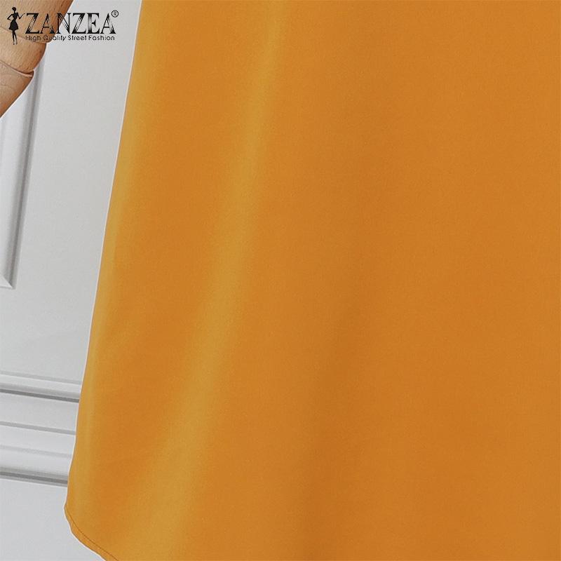 ZANZEA Women Casual Patchwork Round Neck Summer Short Sleeve Dress