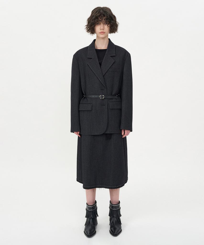 Insilence Woman Raw Detail Wool Skirt Charcoal