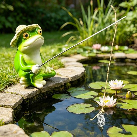 Yousheng Frog Garden Statue Lotus Leaf Sitting Frog Figurine Cute Resin Frog Sculpture for Outdoor Yard Garden Pond Home Office Desk Tabletop Decor